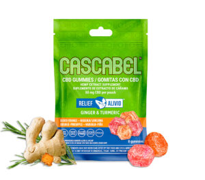 CBD Relief Gummies 8 ct with product and ingredients displayed | Cascabel™ | Daily Supplement | GMP Compliant | Locally Sourced